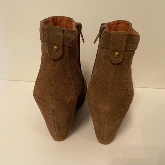 JEFFREY CAMPBELL SHOES BOOTS ANKLE BOOTIES BROWN SUEDE LEATHER WEDGE ZIP - Picture 10 of 15